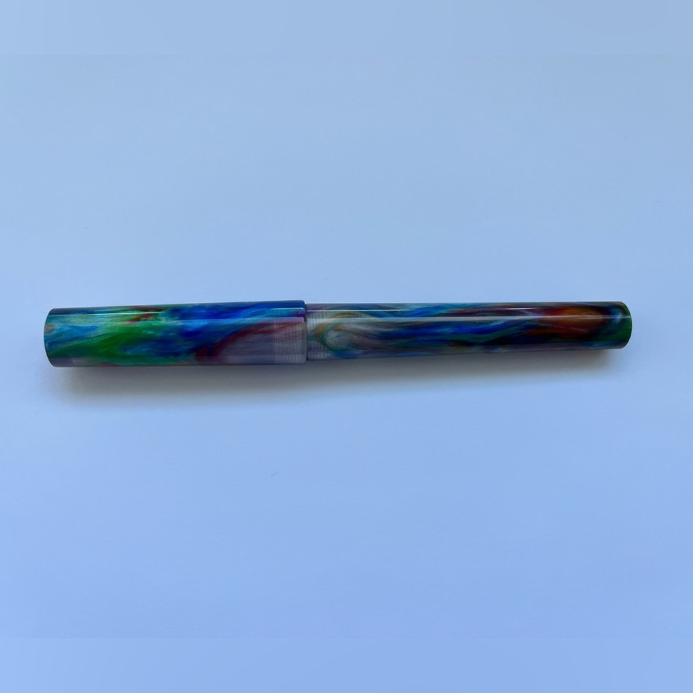 New Just Turnings Fountain Pen Resin Banded Translucent Rainbow Broad Nib Jowo